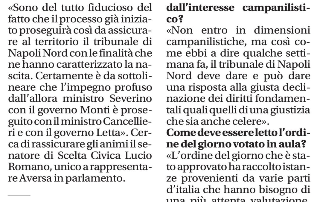 Il Mattino 08.8.2013 | Romano: “Aversa non è un caso ecco perché sono con il governo”