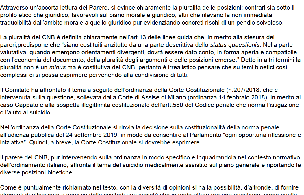 Quotidiano Sanità 30.7.2019 | La pluralità delle idee non è un minus ma è costitutiva del CNB
