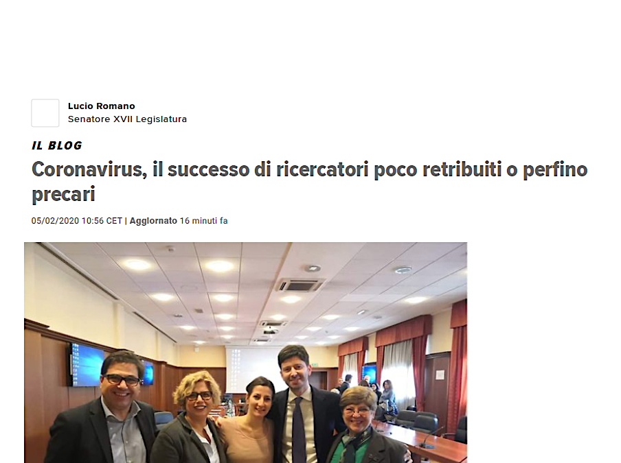 Huffington Post 5.2.2020 | Coronavirus, il successo di ricercatori poco retribuiti o perfino precari