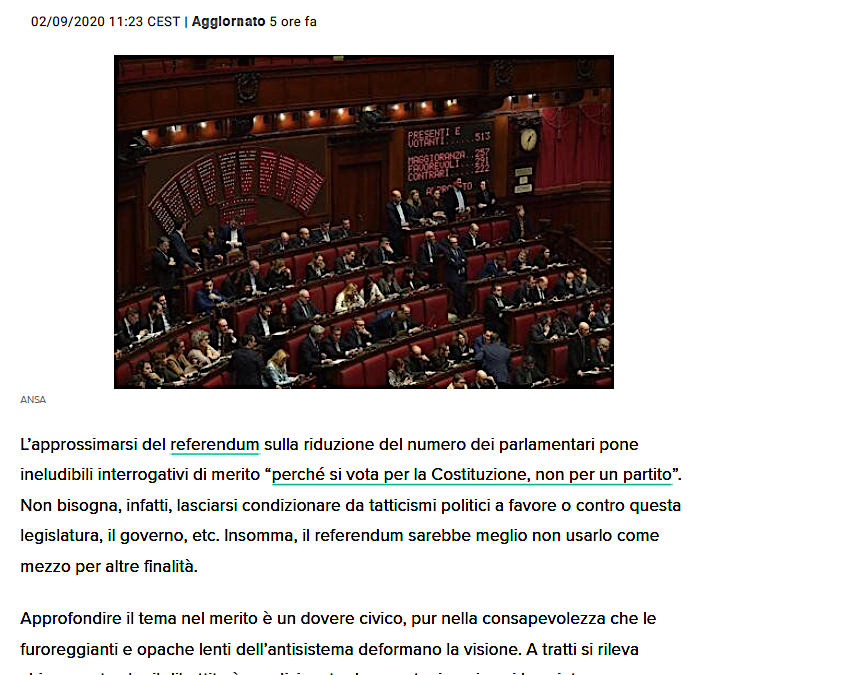 Huffington Post 2.9.2020 | Le incongruenze di merito sul referendum