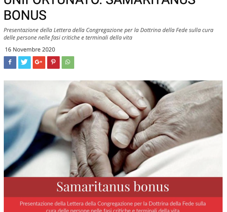 Comunicato Stampa 18.11.2020 | Samaritanus bonus. Presentazione Lettera Congregazione Dottrina della Fede