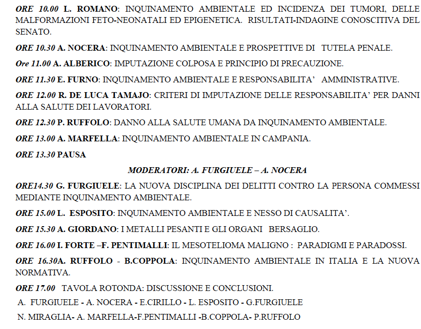 Napoli 20.10.2018 | Inquinamento ambientale e danno alla salute.