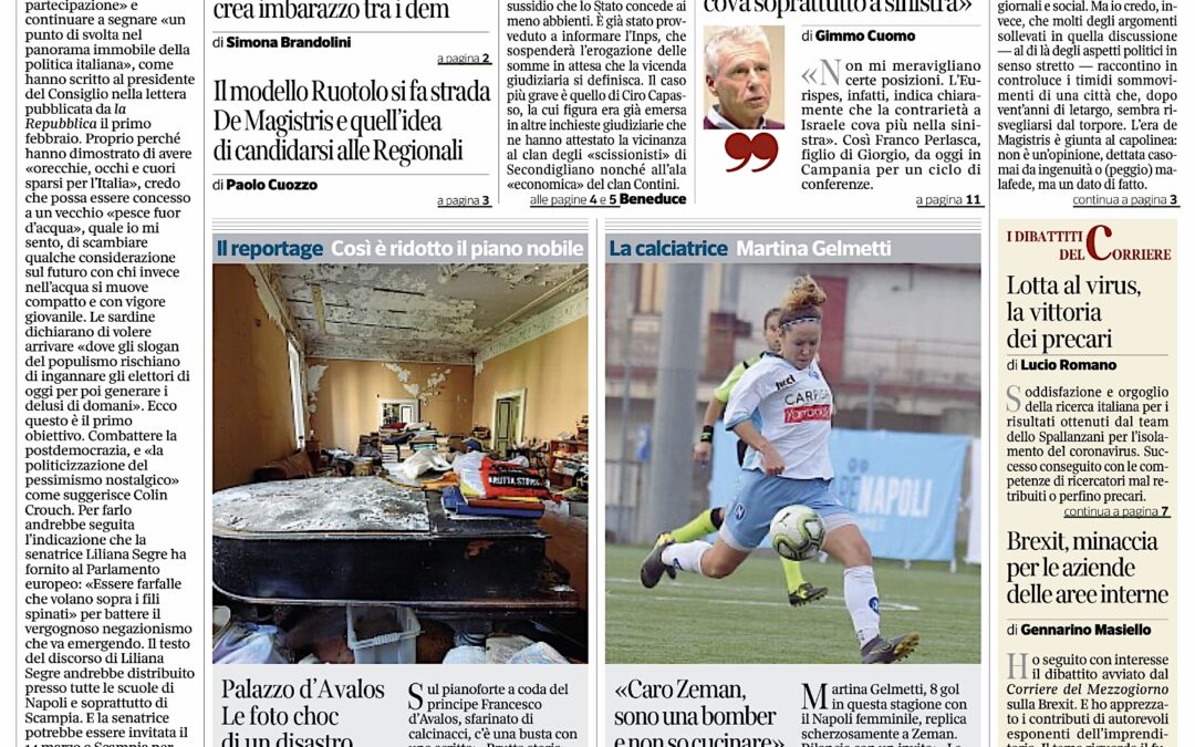 Corriere del Mezzogiorno 5.2.2020 | Lotta al virus, la vittoria dei precari