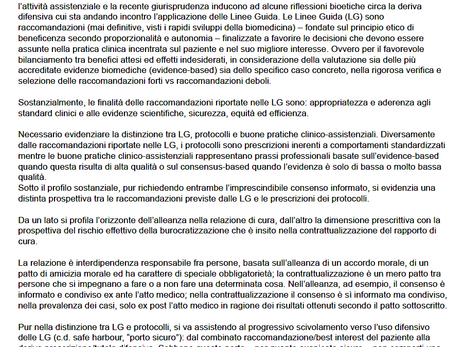 Quotidiano Sanità 21.1.2020 | La deriva “difensiva” delle Linee Guida