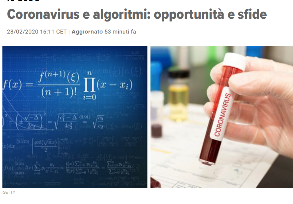 Huffington Post 28.2.2020 | Coronavirus e algoritmi: opportunità e sfide