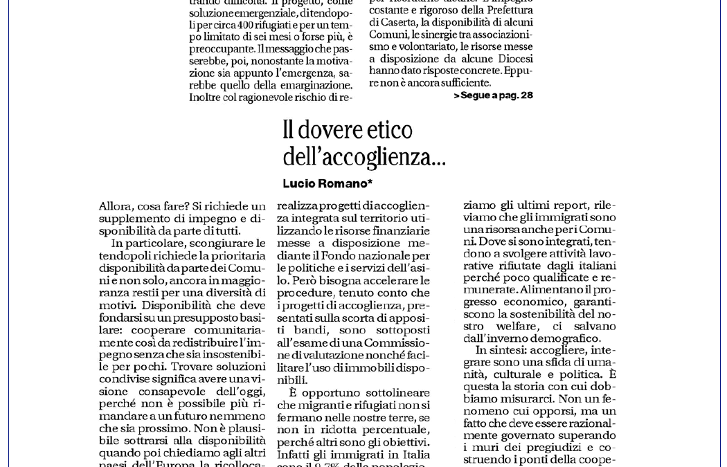 Il Mattino 25.6.2016 | Immigrazione: il dovere etico dell’accoglienza