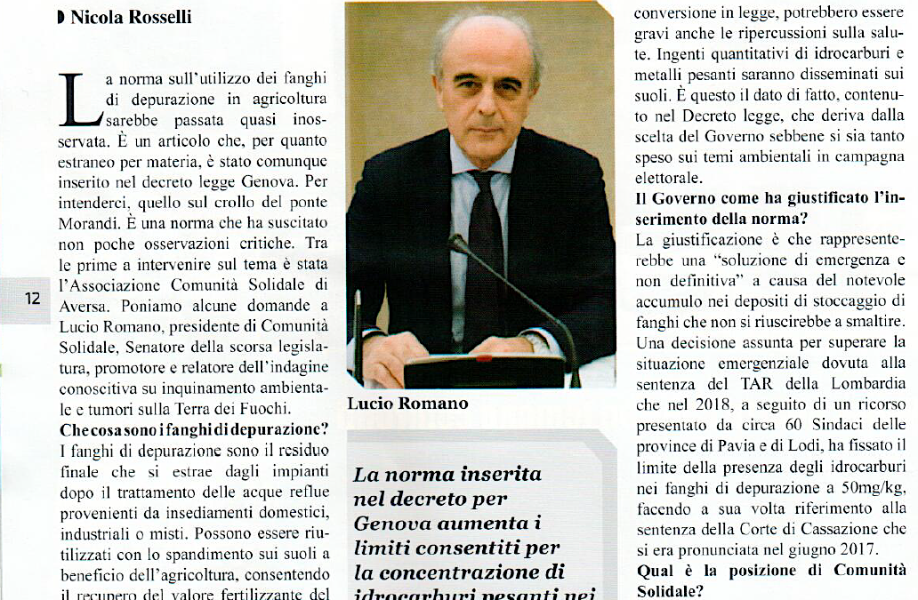 NeroSuBianco 28.10.2018 | Fanghi di depurazione, l’ex Senatore non ci sta