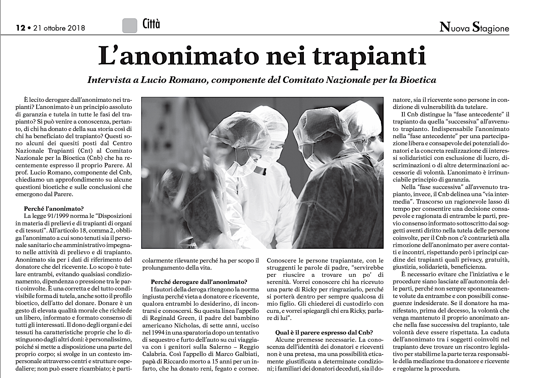 2018 (22c)-Nuova Stagione-L'anonimato nei trapianti (21.10.2018)