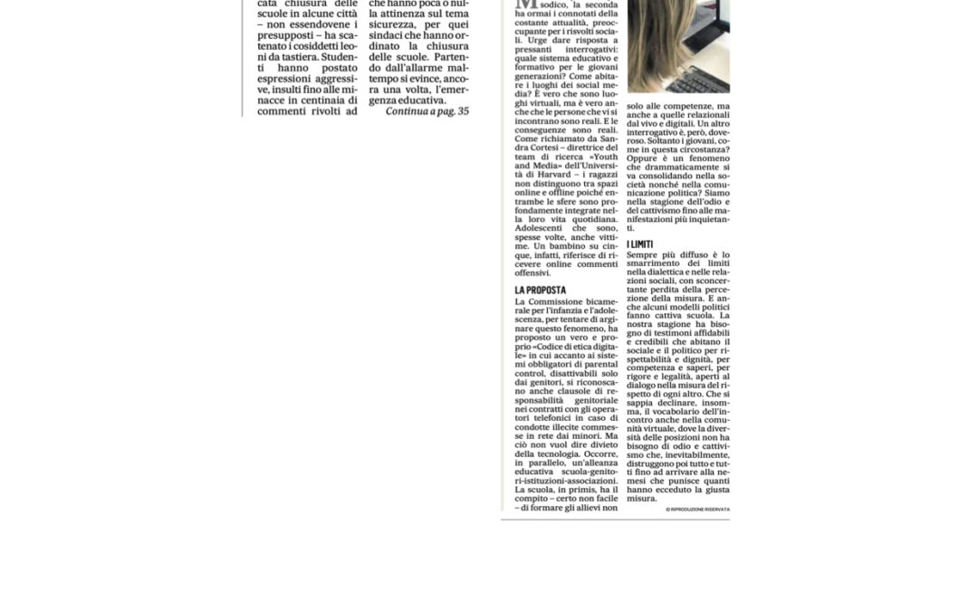 Il Mattino 8.11.2019 | Maltempo: sindaci derisi. Educhiamo i nostri ragazzi.