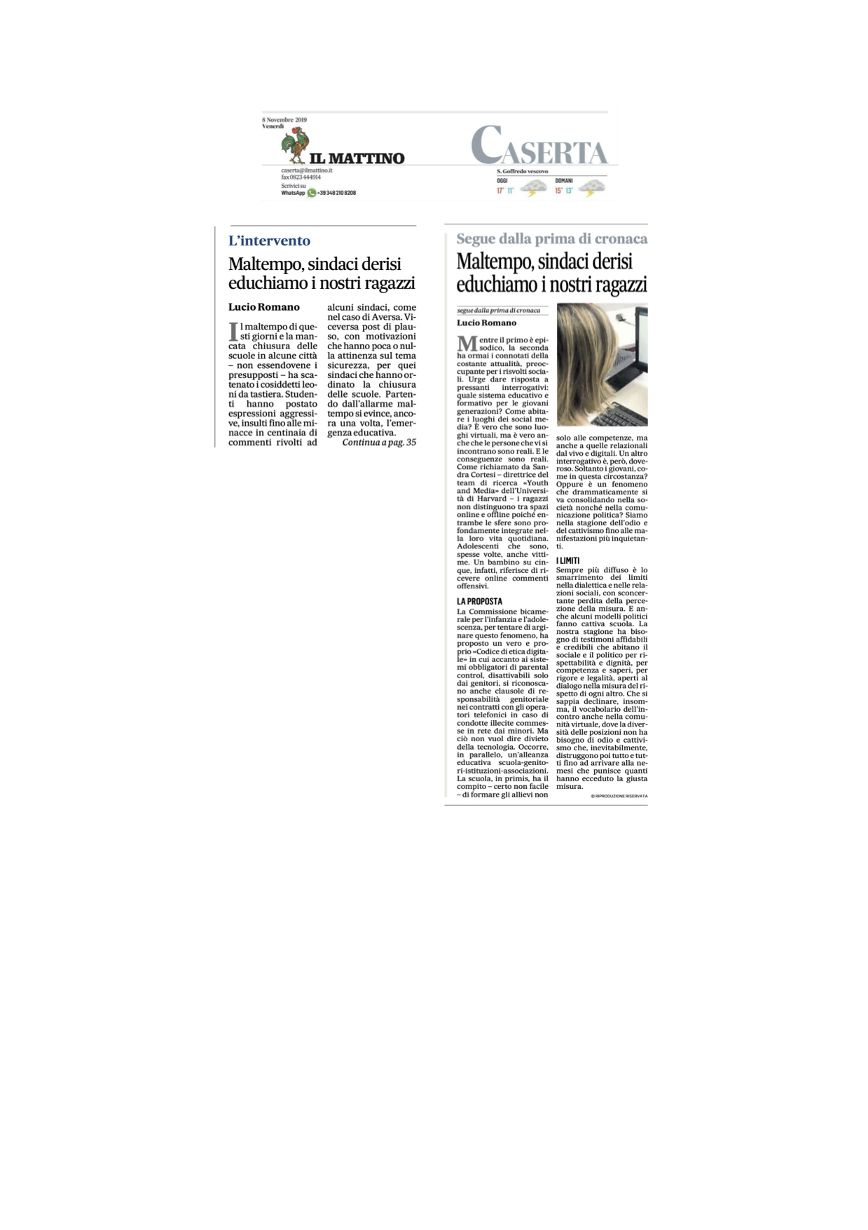 2019-(26b)-Il Mattino-Maltempo, sindaci derisi. Educhiamo i nostri ragazzi (8.11.20199