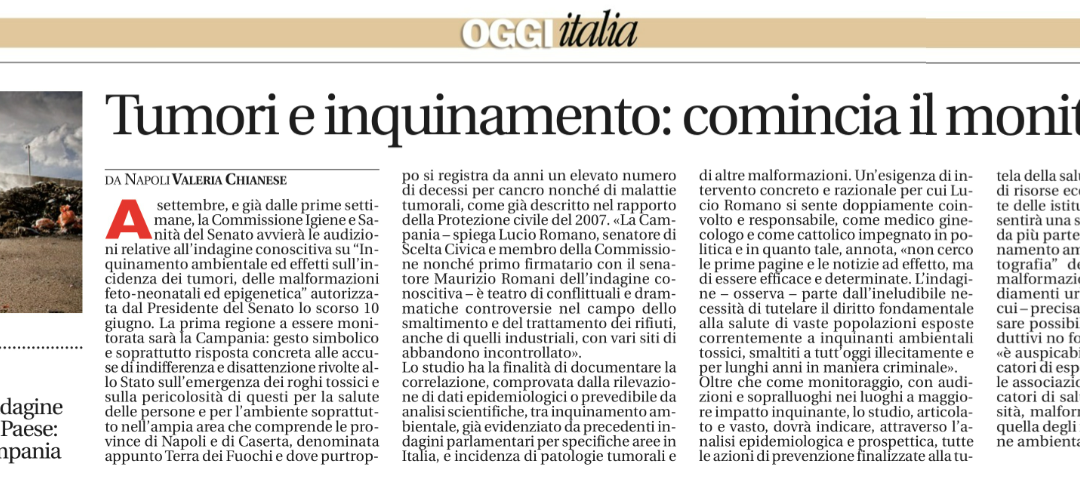 Avvenire 24.8.2013 | Tumori e inquinamento: comincia il monitoraggio