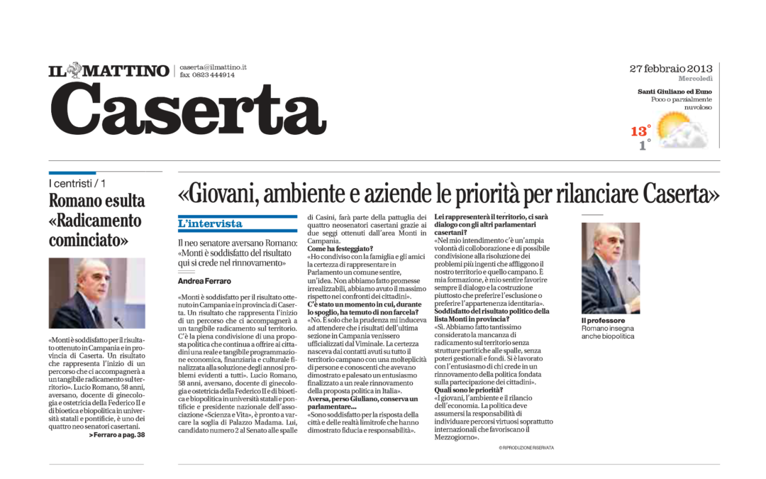 Il Mattino 27.2.2013 | Giovani, ambiente e aziende le priorità per rilanciare Caserta