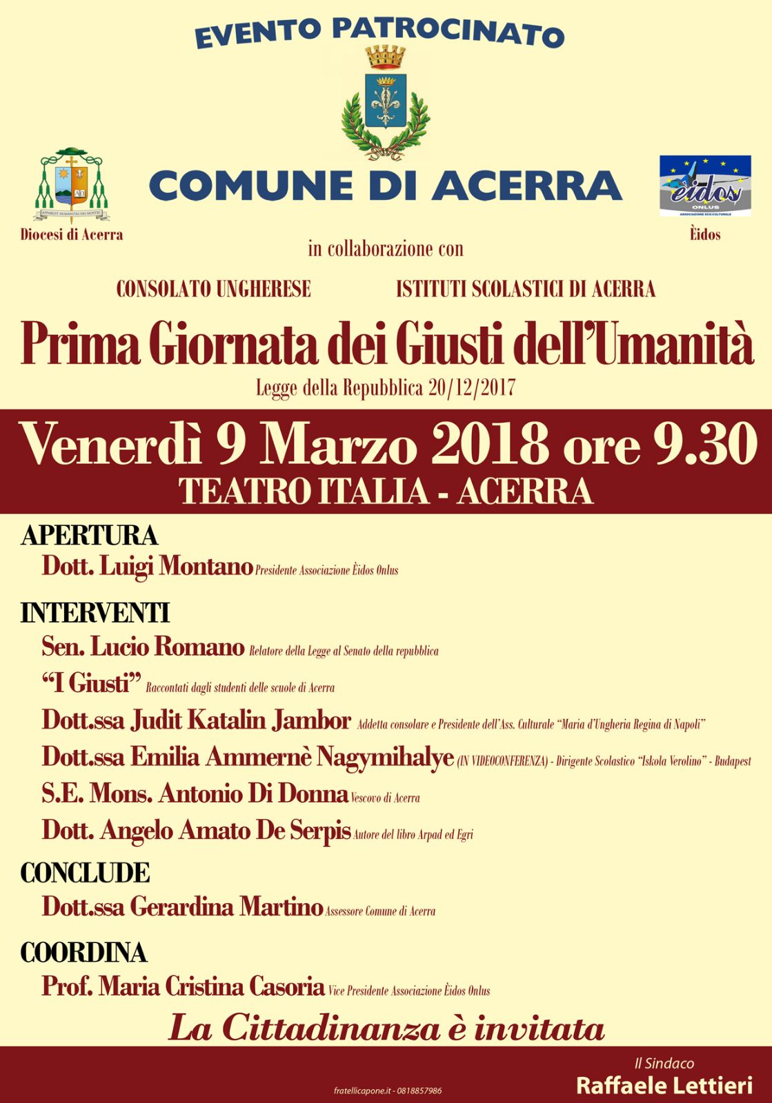 Acerra-Prima giornata Giusti dell'Umanità (9.3.2018)
