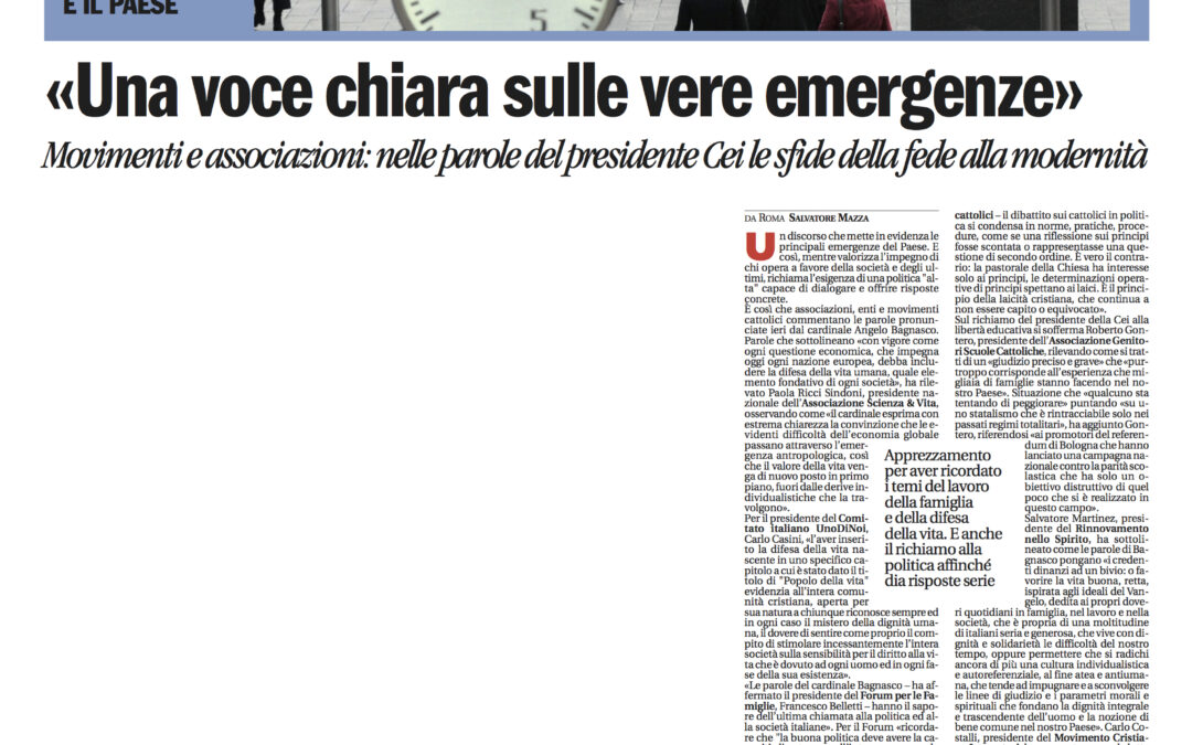 Avvenire 21.5.2013 | Una voce chiara sulle vere emergenze