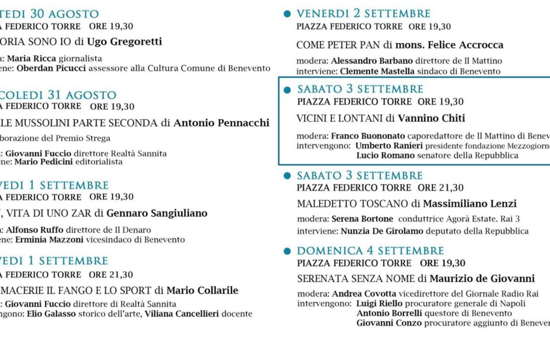 Benevento 3.9.2016 | Presentazione libro “Vicini e lontani” di V. Chiti