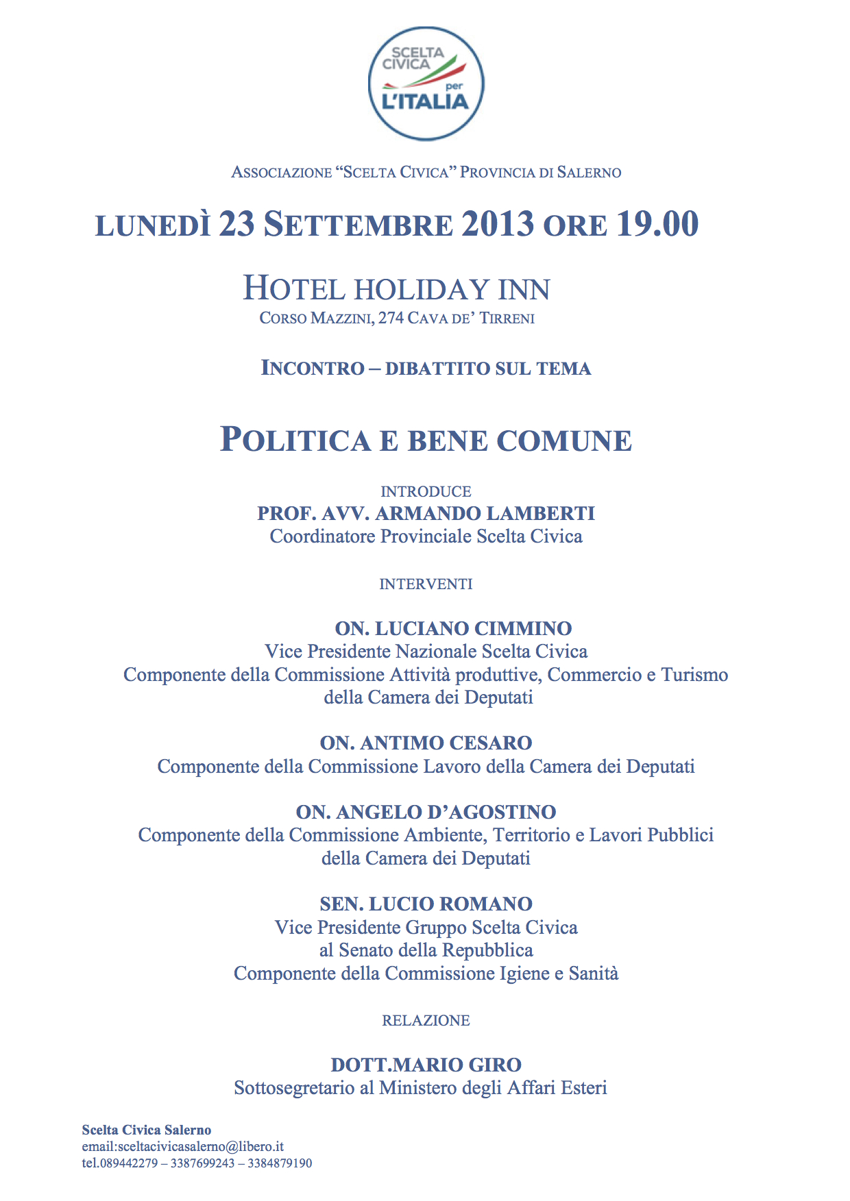 Cava de Tirreni (Sa) 23.9.2013 | Politica e bene comune