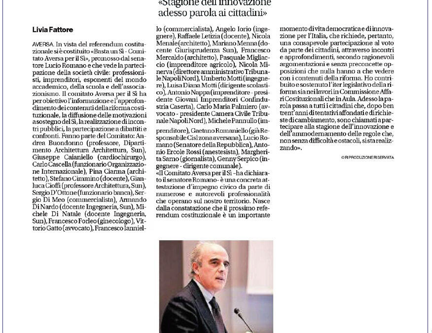 Il Mattino 19.9.2016 | Aversa, nasce “Basta un Sì” ecco il comitato pro referendum