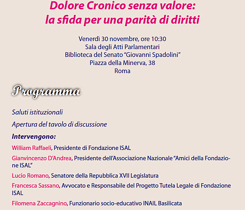 Roma 30.11.2018 | Dolore cronico senza valore: la sfida per una parità di diritti