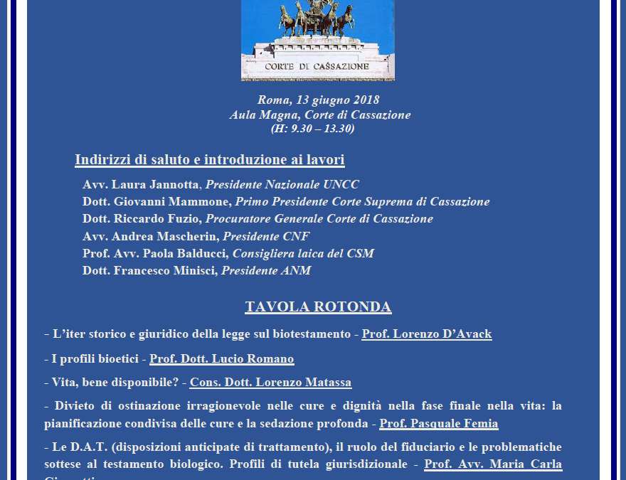 Roma 13.06.2018 | Biotestamento tra etica e diritto alla vita