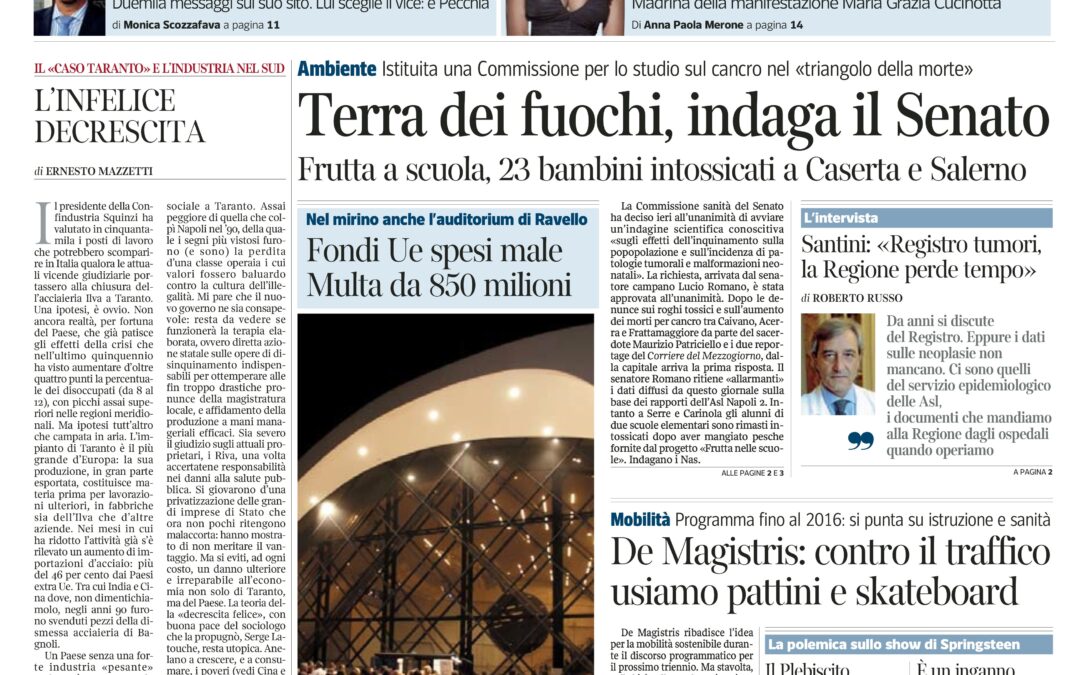 Corriere del Mezzogiorno 01.6.2013 | Terra dei fuochi, indaga il Senato