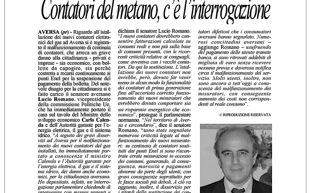 Cronache di Caserta 3.8.2017 | Contatori gas, c’è l’interrogazione