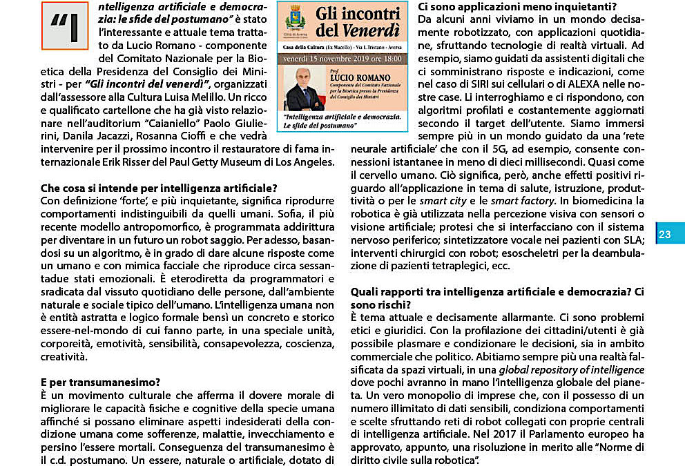 Osservatorio Cittadino 17.11.2019 | Intelligenza artificiale, fin dove spingersi?