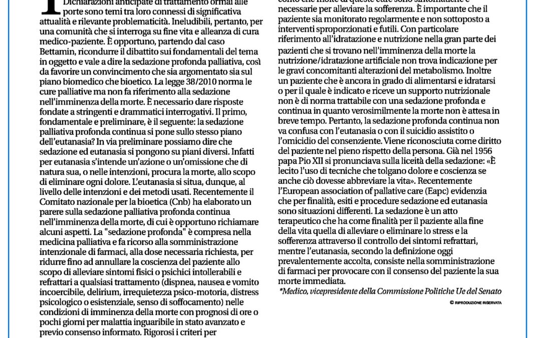 Avvenire 9.03.2017 | Sedazione palliativa ma no all’eutanasia