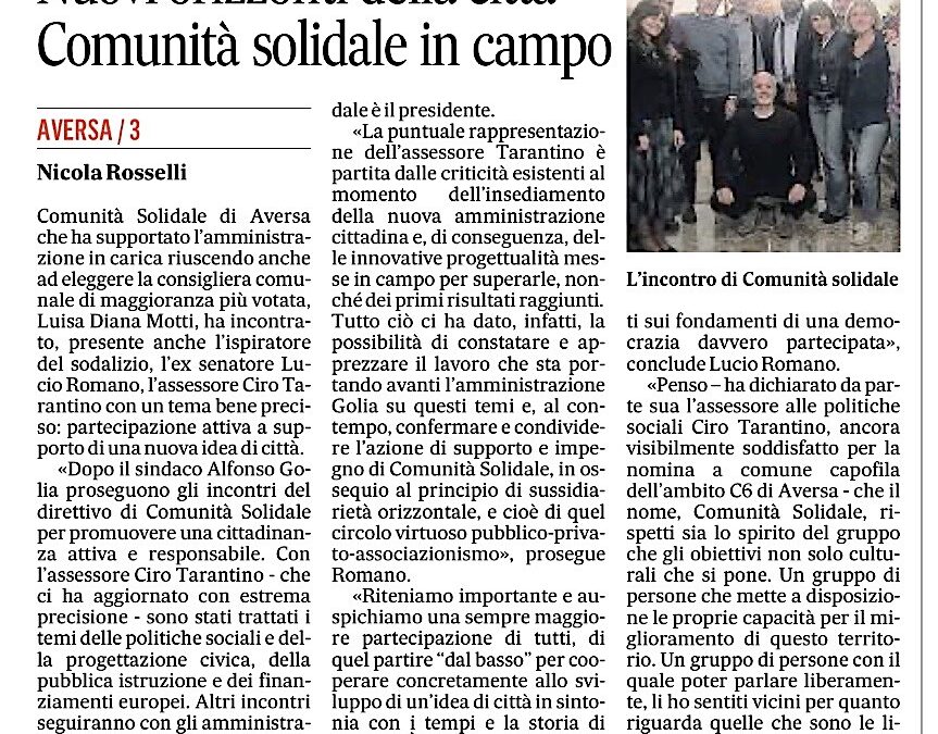 Il Mattino 1.11.2019 | Nuovi orizzonti della città. Comunità solidale in campo