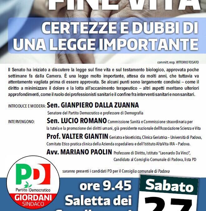 Padova 27.05.2017 | Fine Vita. Certezze e dubbi di una legge importante