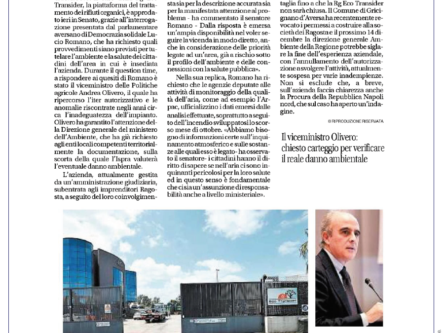 Il Mattino 11.11.2016 | EcoTransider, interviene il governo