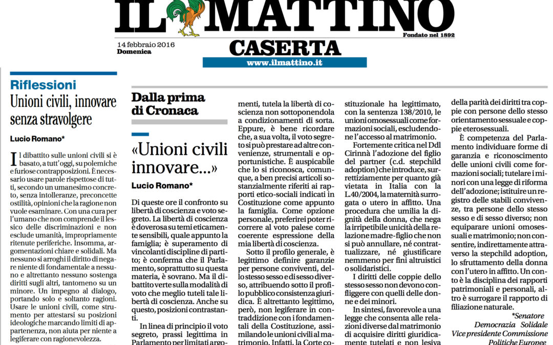 Il Mattino 14.2.2016 | Unioni Civili, innovare senza stravolgere