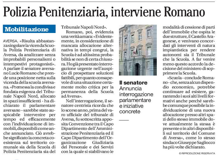Il Mattino 16.10.2014 | Aversa. Polizia Penitenziaria, interviene Romano