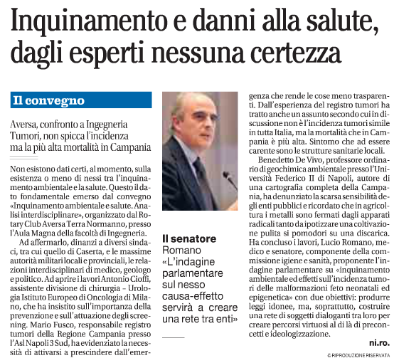 Il Mattino 18.1.2014 | Inquinamento e danni alla salute. Dagli esperti nessuna certezza