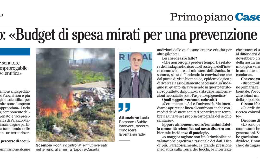 Il Mattino 23.9.2013 | Romano: “Budget di spesa mirati per una prevenzione efficace”