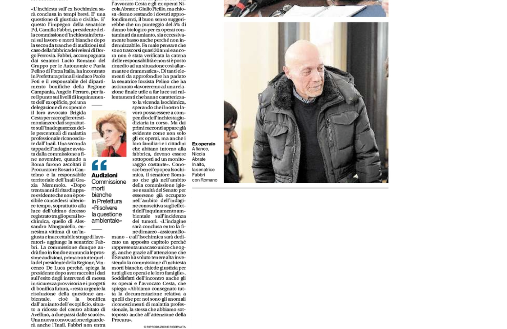 Il Mattino 23.2.2016 | Isochimica, inchiesta chiusa in tempi brevi