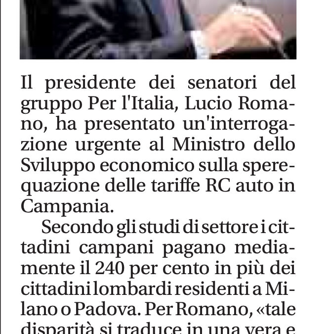 Il Mattino 28.2.2014 | Assicurazioni, in Parlamento il divario tra Nord e Sud