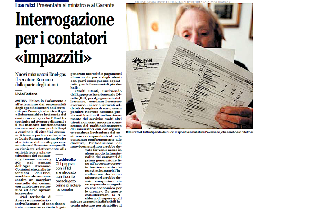 Il Mattino 3.8.2017 | Interrogazione per i contatori “impazziti”