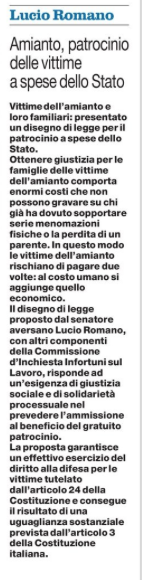 Il Mattino 26.7.2015 | Amianto, patrocinio delle vittime a spese dello Stato.