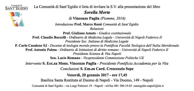 Napoli 20.1.2017 | Presentazione libro “Sorella Morte” di V. Paglia