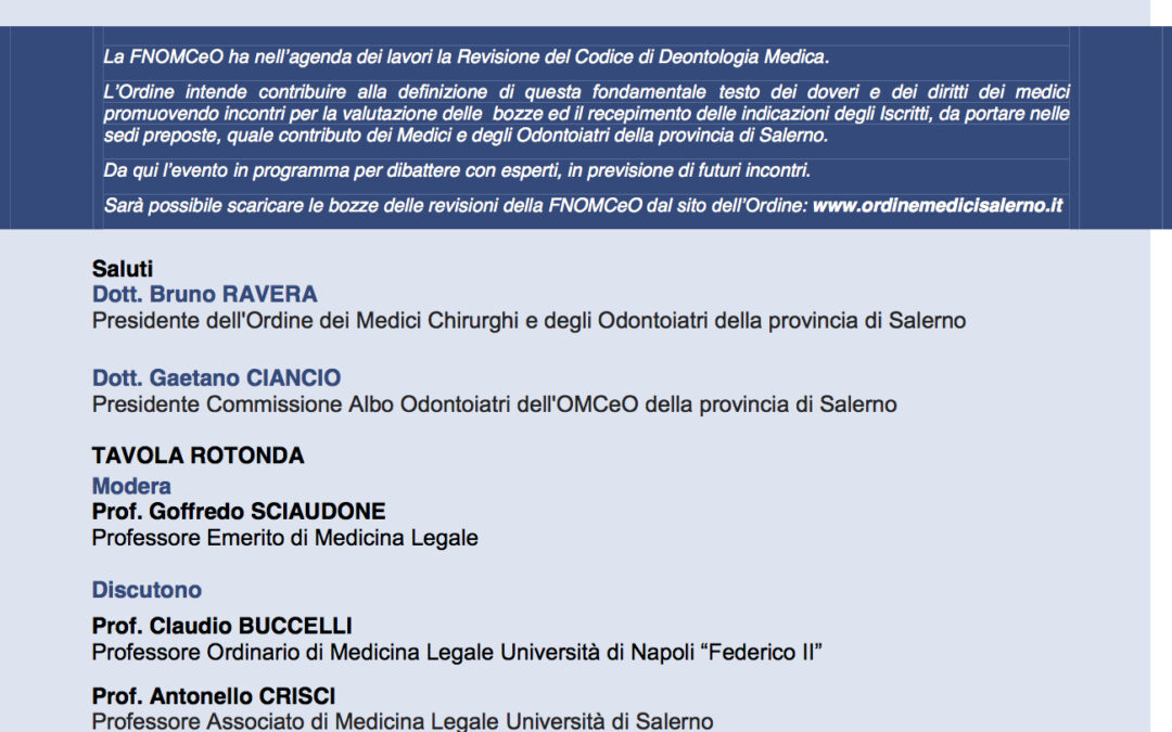 Salerno 28.11.2013 | La revisione del Codice di deontologia medica