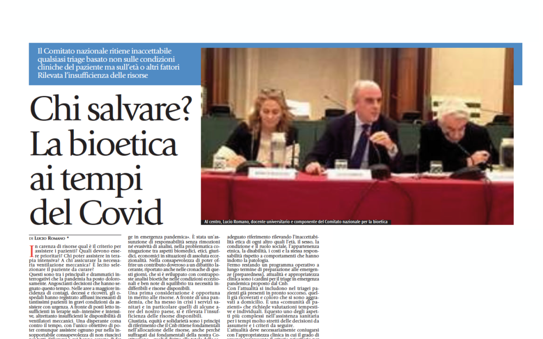 Avvenire Limen 21.6.2020 | Chi salvare? La bioetica ai tempi del Covid