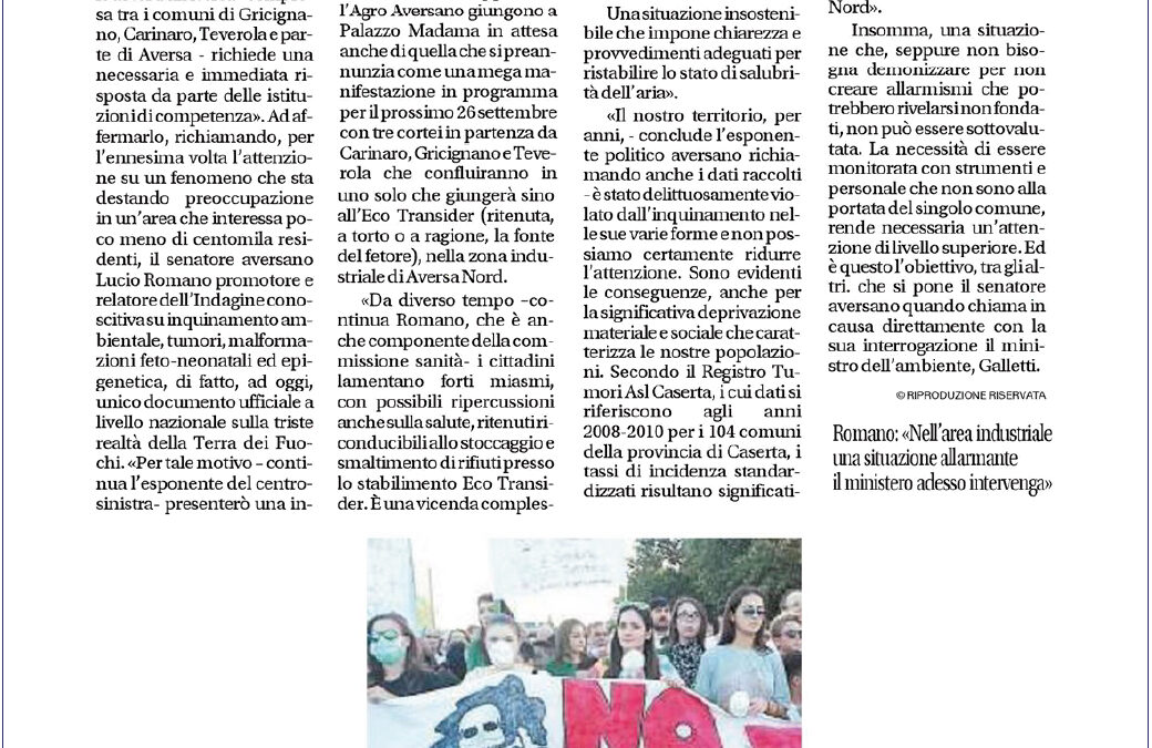 Il Mattino 13.9.2016 |”Miasmi e veleni”, il caso finisce in Senato