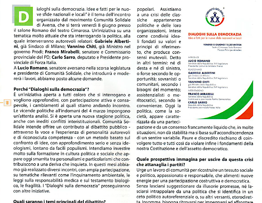 Osservatorio Cittadino 3.06.2018 | I dialoghi sulla democrazia di Comunità Solidale