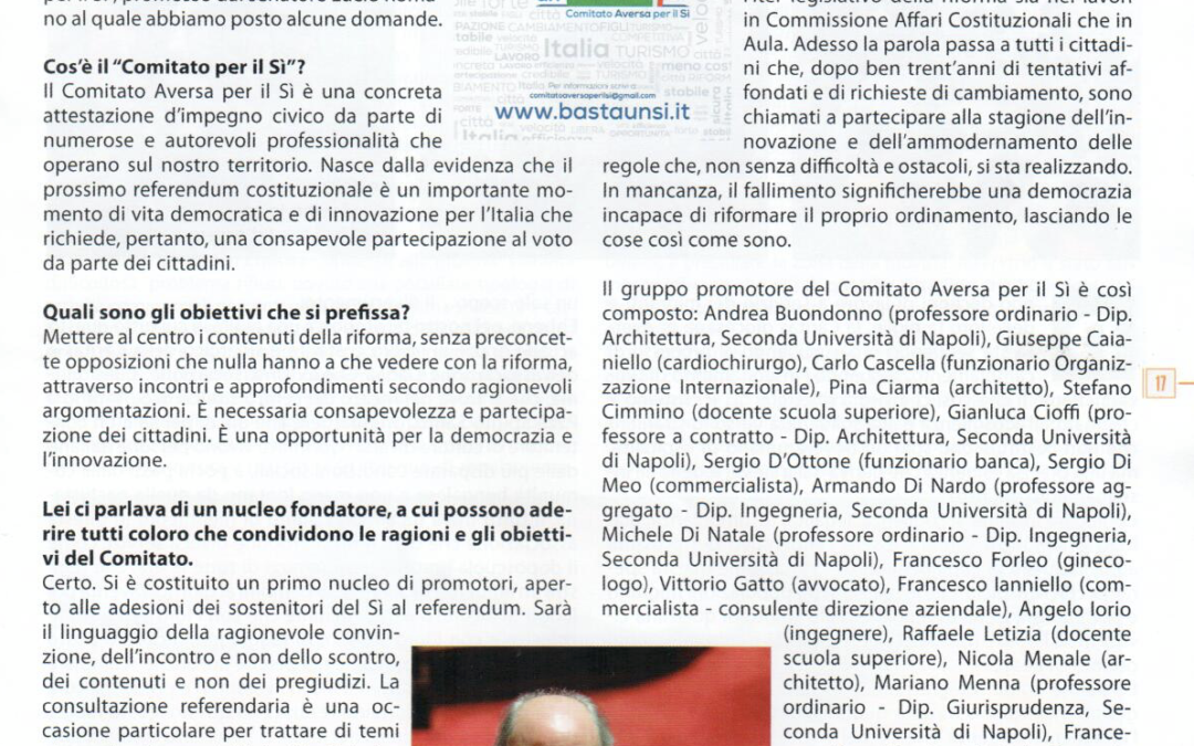 Osservatorio Cittadino 9.10.2016 | Nasce ad Aversa il Comitato per il Sì promosso dal senatore Lucio Romano