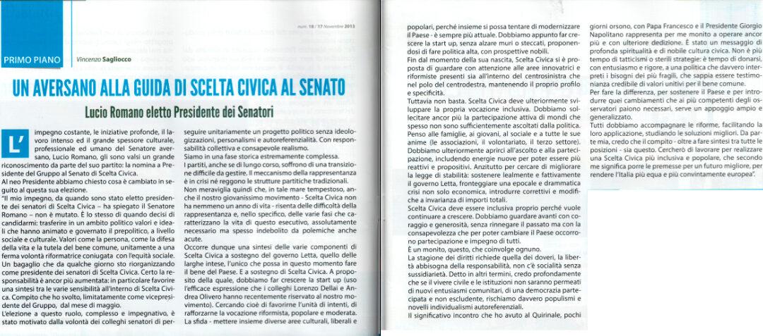 Osservatorio Cittadino 17.11.2013 | Lucio Romano eletto presidente dei Senatori. Un aversano alla guida di SC al Senato