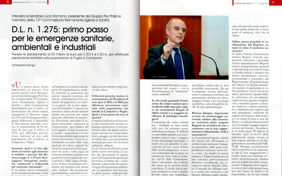 Panorama Sanità 24.3.2014 | DL 1.275: primo passo per le emergenze sanitarie, ambientali e industriali