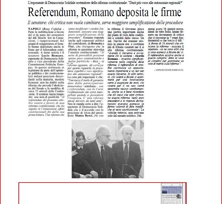 Cronache di Napoli 4.05.2016 | Referendum, Romano deposita le firme