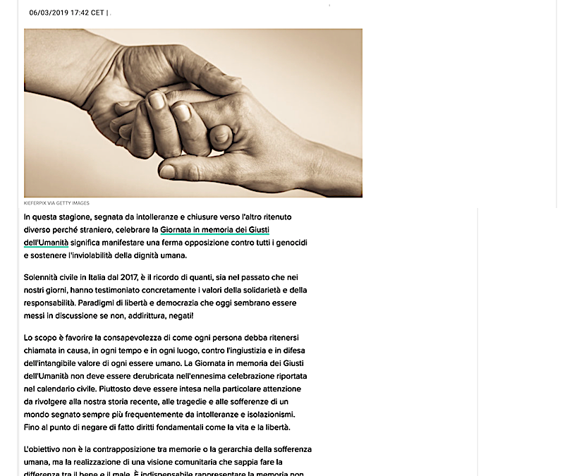 Huffington Post 6.3.2019 | #6Marzo Giornata in memoria dei Giusti dell’Umanità