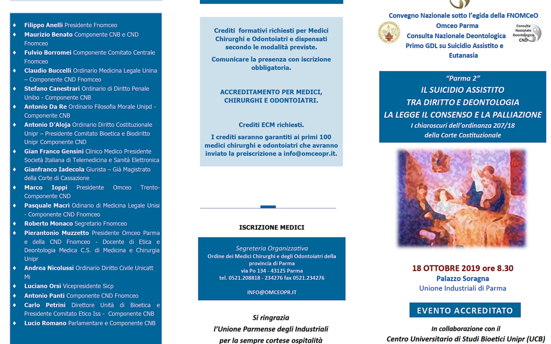 Parma 18.10.2019 | Il suicidio assistito tra diritto e deontologia