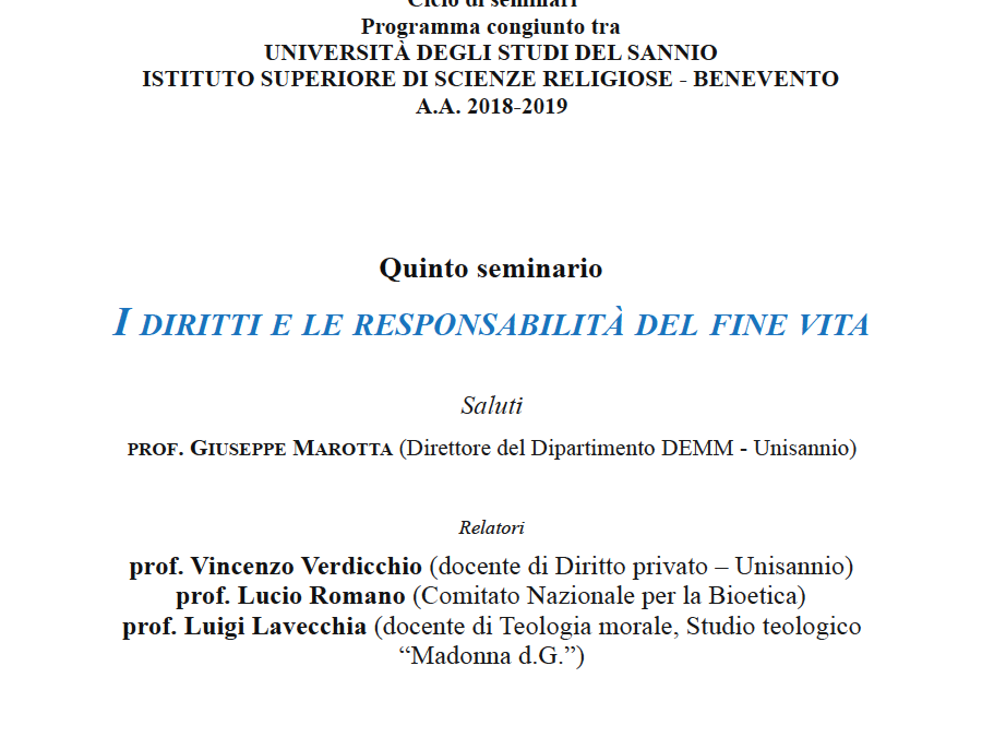 Benevento 9.4.2019 | I diritti e le responsabilità del fine vita